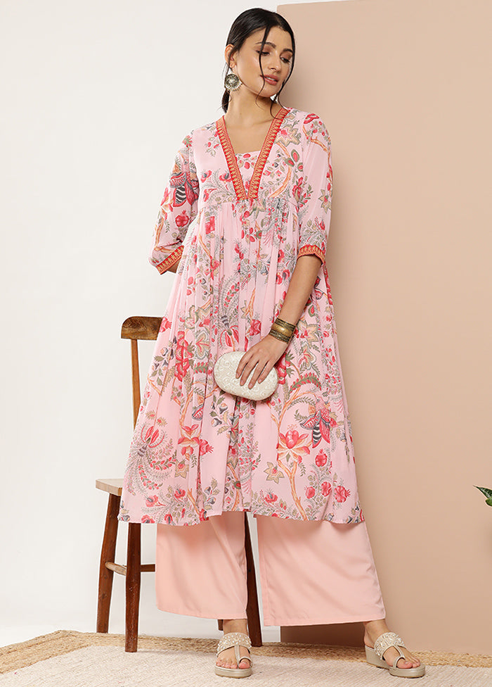 2 Pc Pink Readymade Georgette Kurti Set - Indian Silk House Agencies