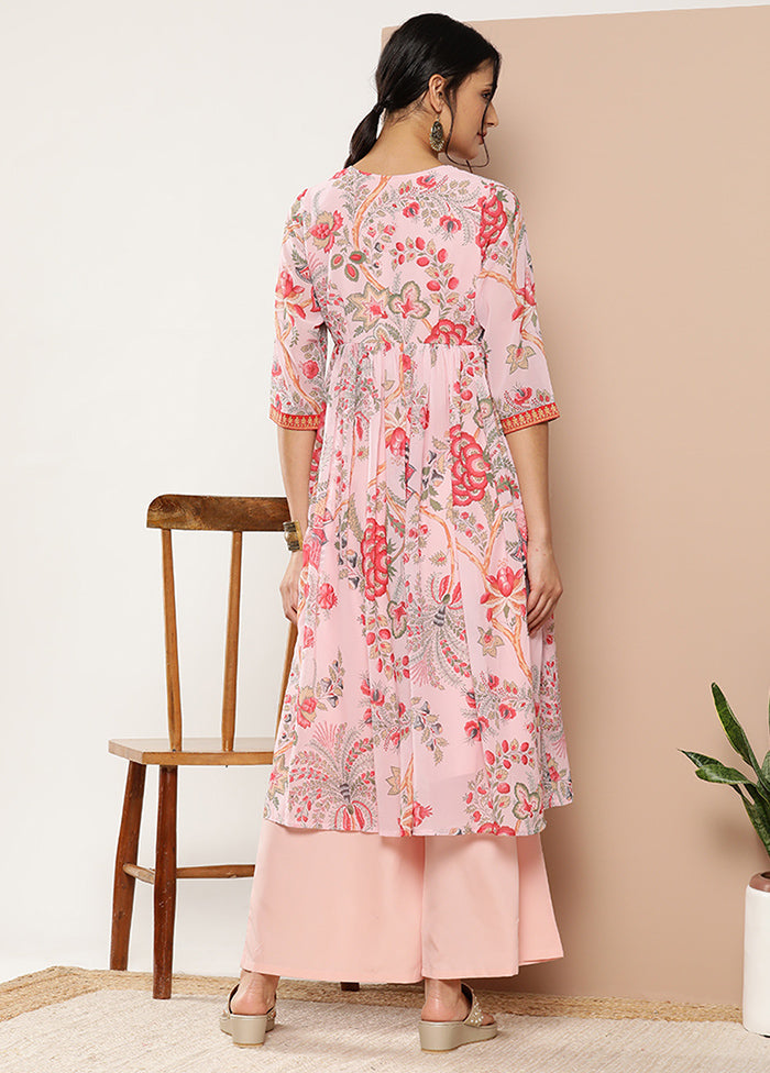 2 Pc Pink Readymade Georgette Kurti Set - Indian Silk House Agencies