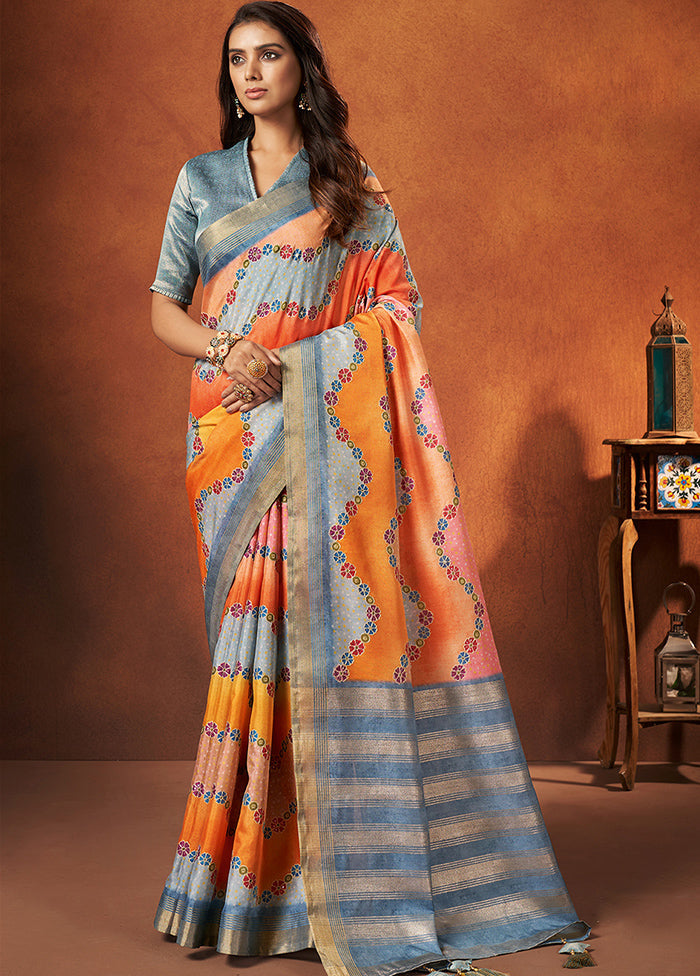 Orange Spun Silk Saree With Blouse Piece - Indian Silk House Agencies