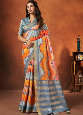 Orange Spun Silk Saree With Blouse Piece - Indian Silk House Agencies