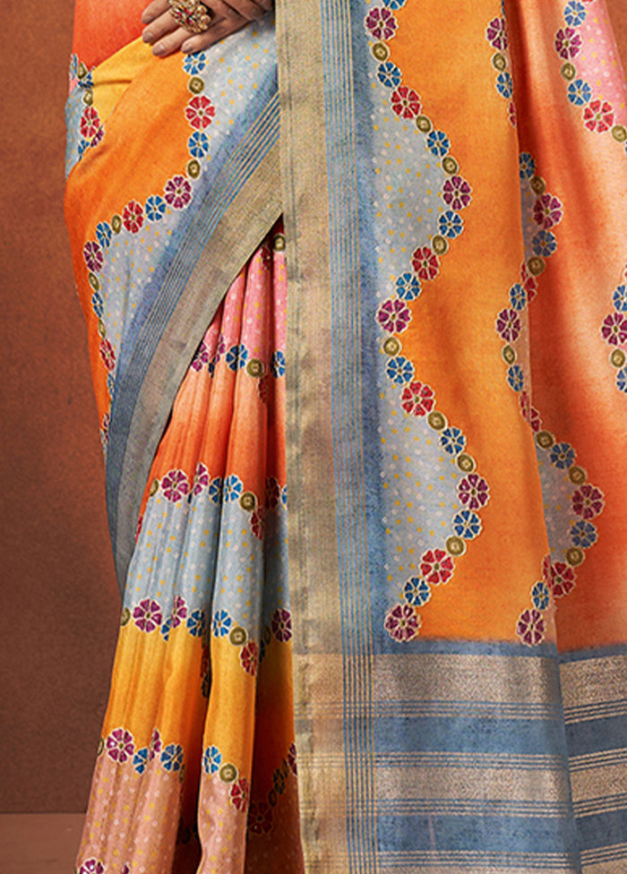 Orange Spun Silk Saree With Blouse Piece - Indian Silk House Agencies