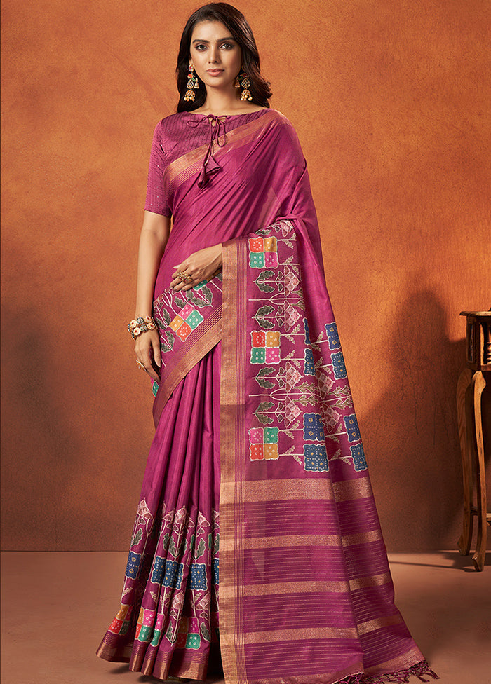 Pink Spun Silk Saree With Blouse Piece - Indian Silk House Agencies