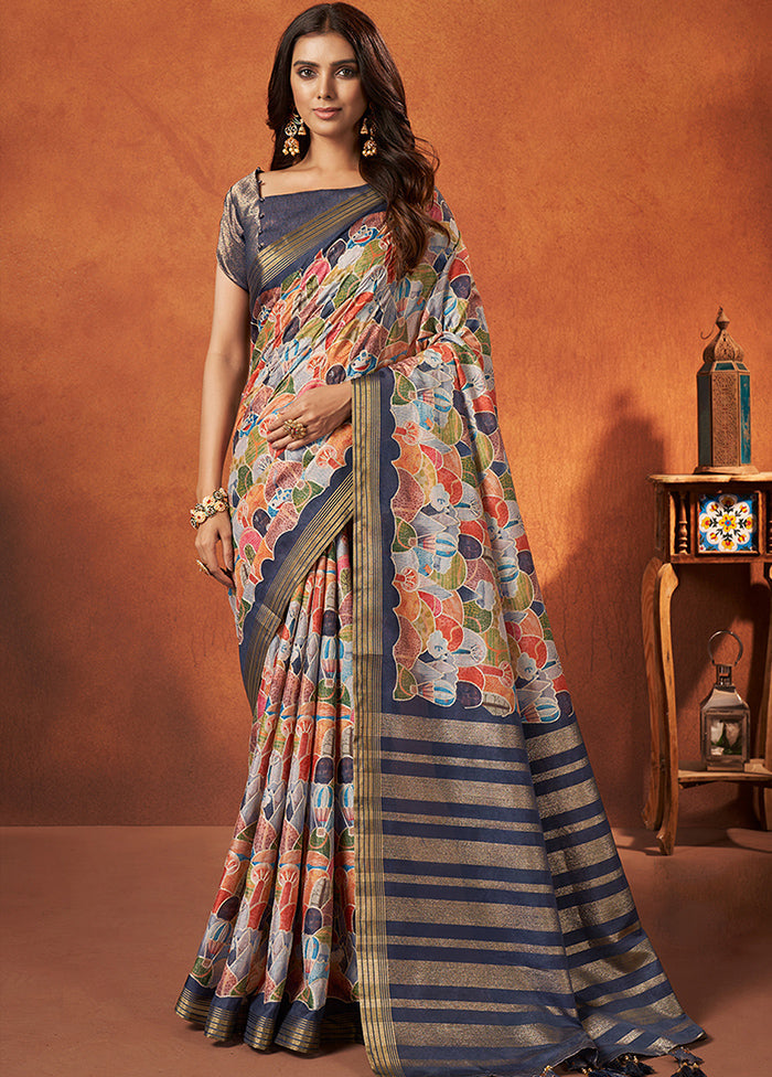 Grey Spun Silk Saree With Blouse Piece - Indian Silk House Agencies