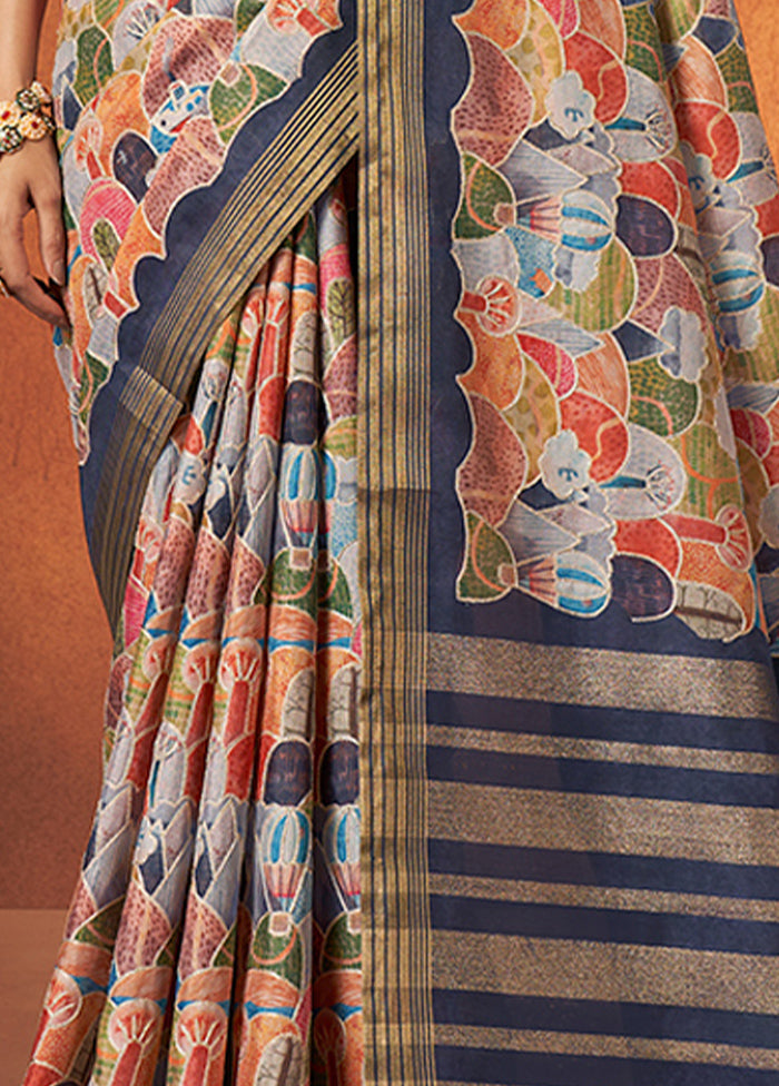 Grey Spun Silk Saree With Blouse Piece - Indian Silk House Agencies