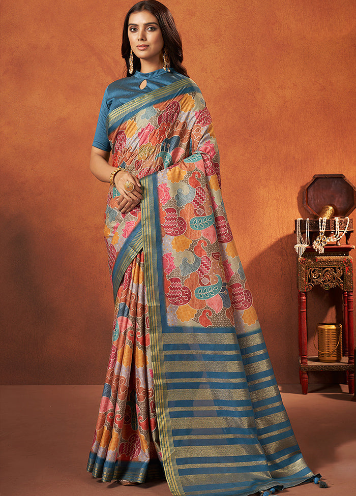 Blue Spun Silk Saree With Blouse Piece - Indian Silk House Agencies