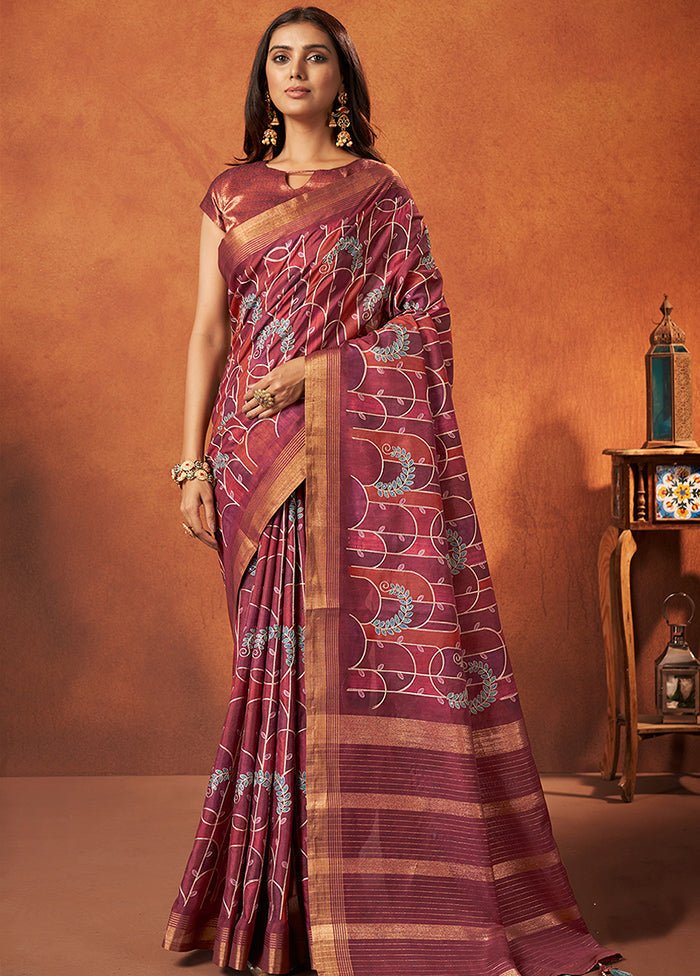 Maroon Spun Silk Saree With Blouse Piece - Indian Silk House Agencies