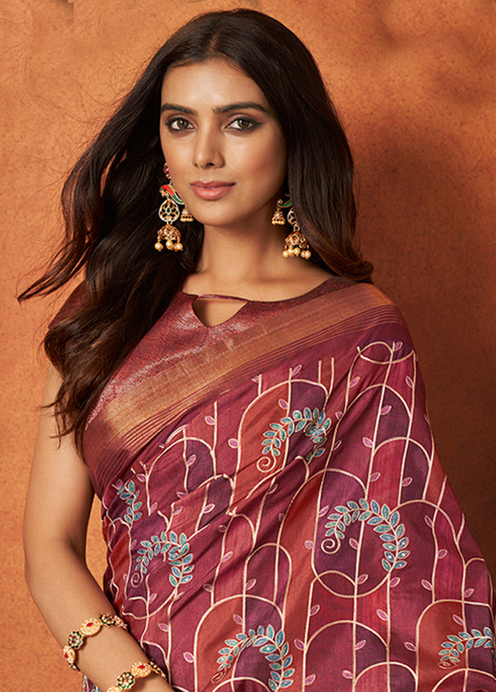 Maroon Spun Silk Saree With Blouse Piece - Indian Silk House Agencies