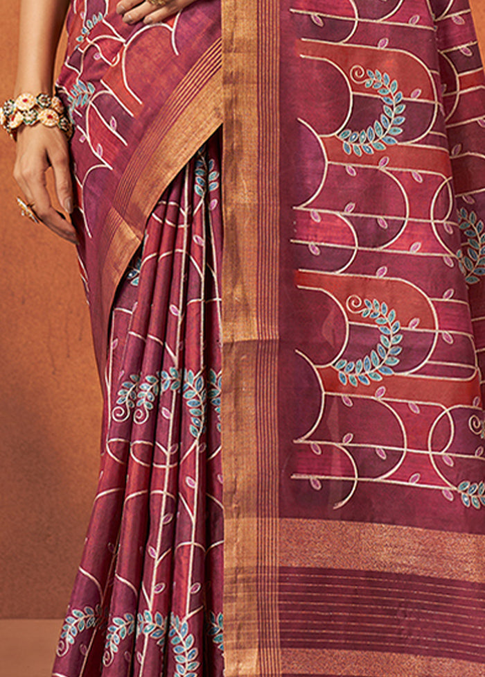 Maroon Spun Silk Saree With Blouse Piece - Indian Silk House Agencies