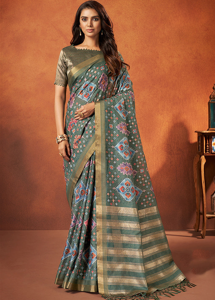 Green Spun Silk Saree With Blouse Piece - Indian Silk House Agencies