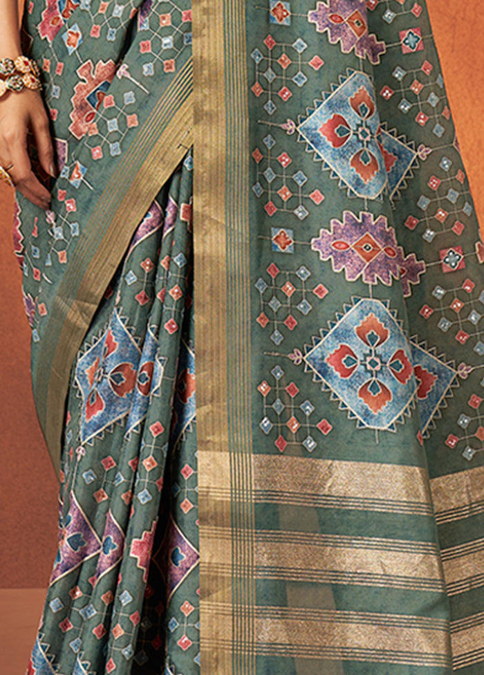 Green Spun Silk Saree With Blouse Piece - Indian Silk House Agencies