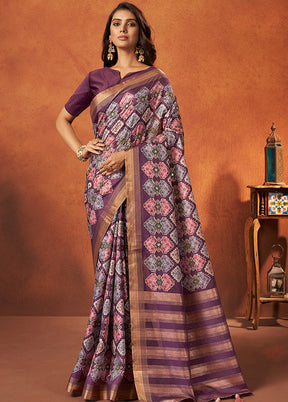 Purple Spun Silk Saree With Blouse Piece - Indian Silk House Agencies