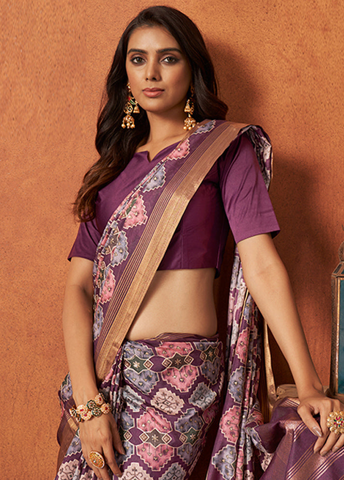 Purple Spun Silk Saree With Blouse Piece - Indian Silk House Agencies