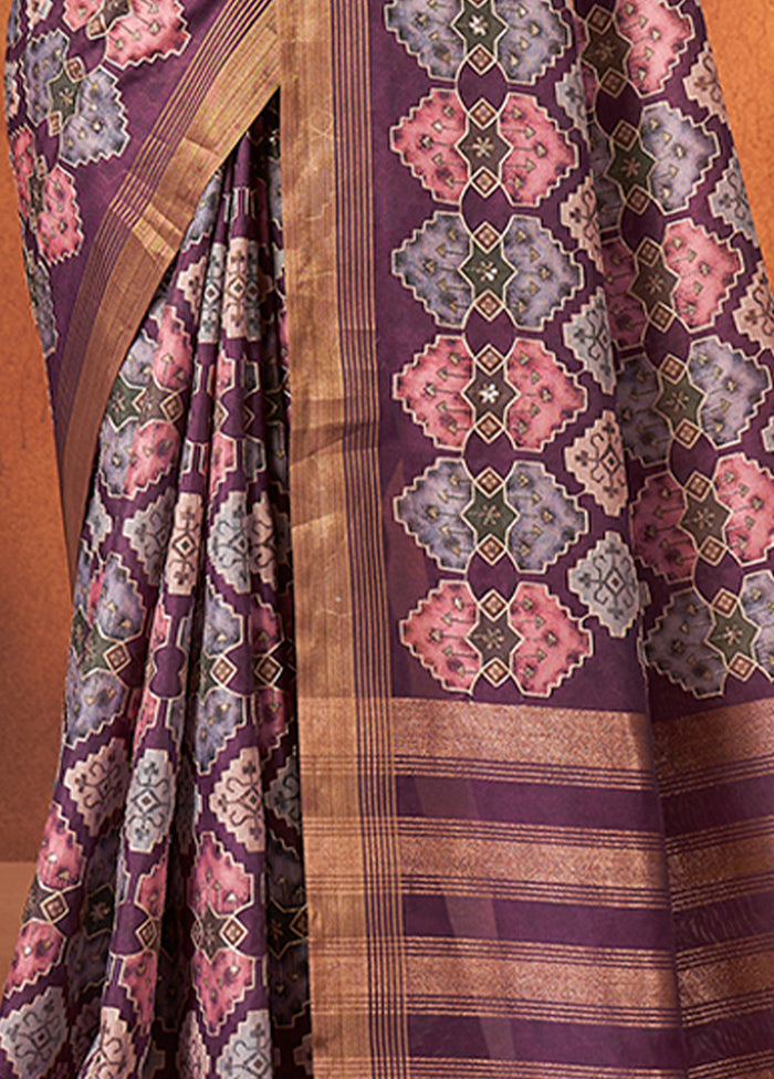 Purple Spun Silk Saree With Blouse Piece - Indian Silk House Agencies