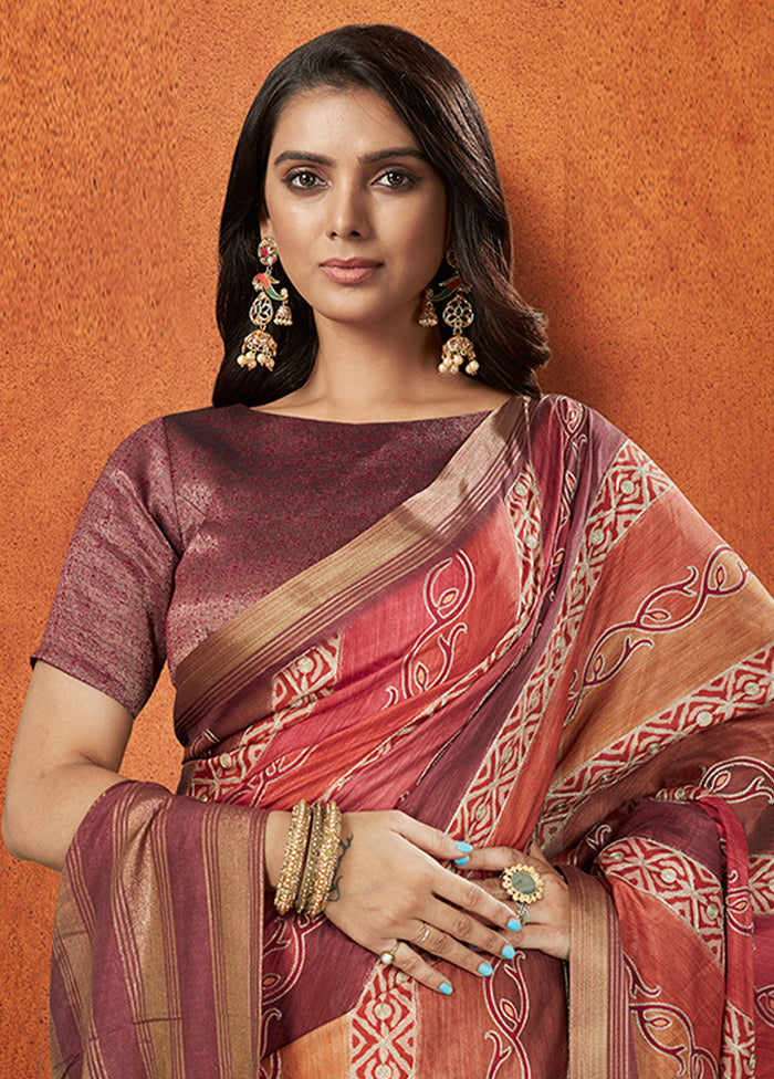 Mauve Spun Silk Saree With Blouse Piece - Indian Silk House Agencies