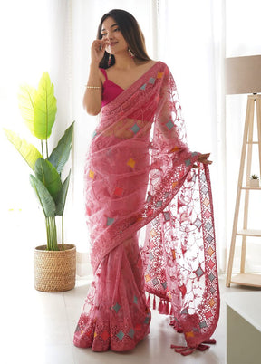 Pink Organza Saree With Blouse Piece - Indian Silk House Agencies