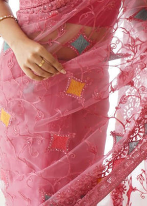 Pink Organza Saree With Blouse Piece - Indian Silk House Agencies