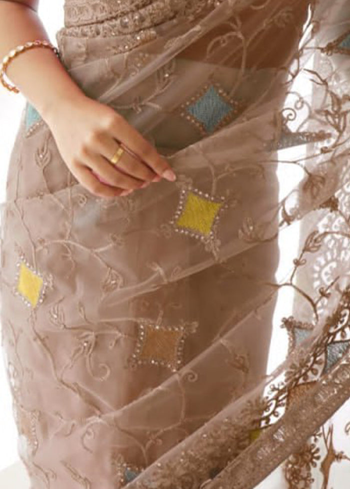 Beige Organza Saree With Blouse Piece - Indian Silk House Agencies