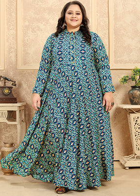 Green Readymade Rayon Gown - Indian Silk House Agencies