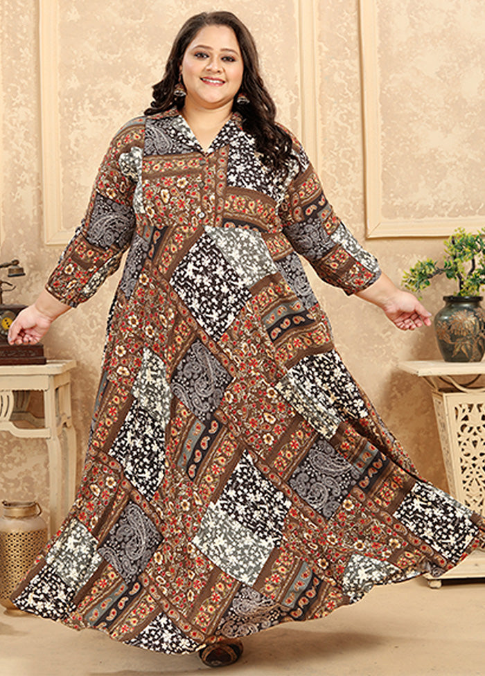 Brown Readymade Rayon Gown - Indian Silk House Agencies