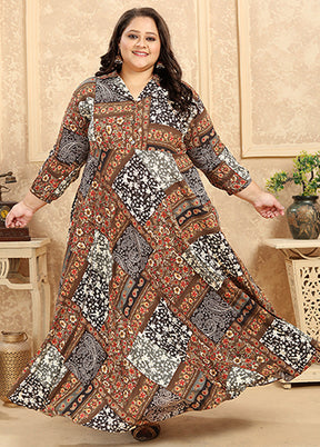 Brown Readymade Rayon Gown - Indian Silk House Agencies