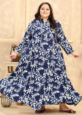 Blue Readymade Rayon Gown - Indian Silk House Agencies