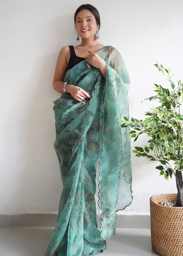 Green Organza Saree With Blouse Piece - Indian Silk House Agencies