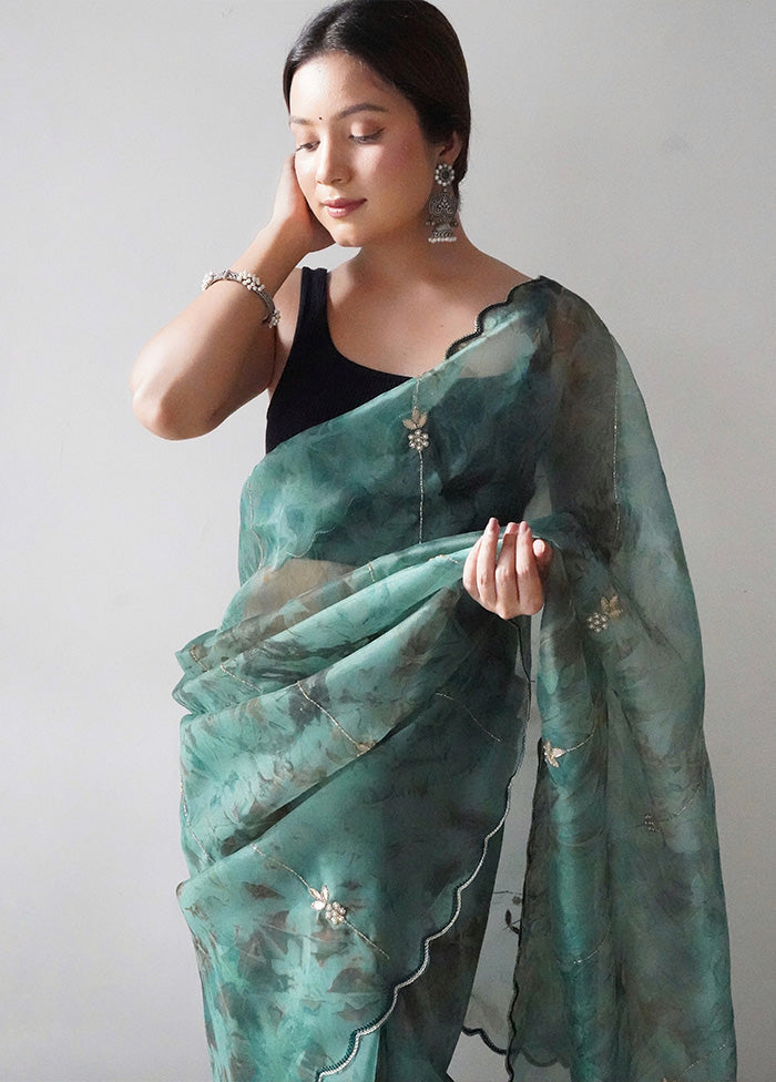 Green Organza Saree With Blouse Piece - Indian Silk House Agencies