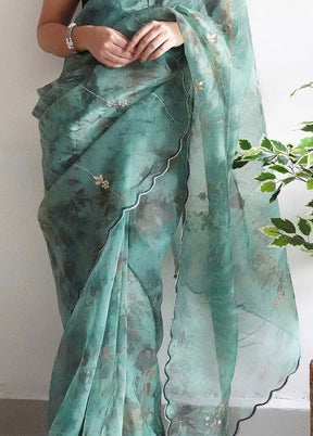 Green Organza Saree With Blouse Piece - Indian Silk House Agencies