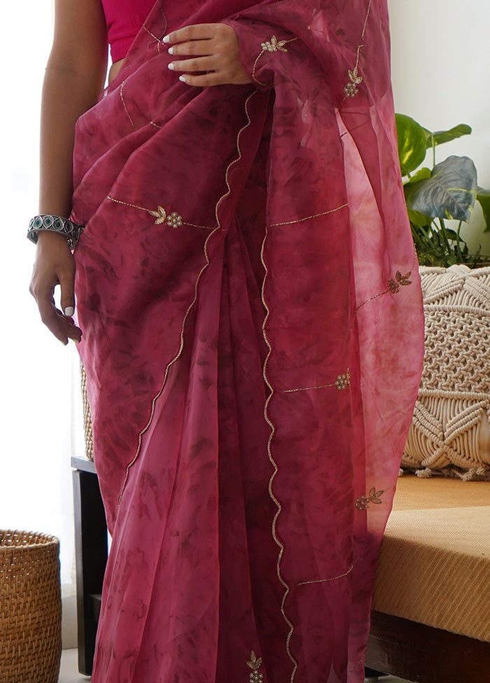 Pink Organza Saree With Blouse Piece - Indian Silk House Agencies