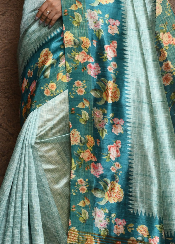 Blue Dupion Silk Saree With Blouse Piece - Indian Silk House Agencies