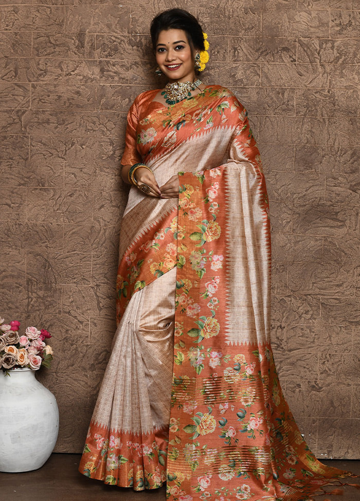 Rust Dupion Silk Saree With Blouse Piece - Indian Silk House Agencies