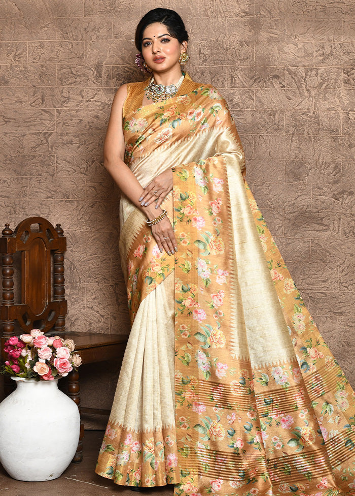 Mustard Dupion Silk Saree With Blouse Piece - Indian Silk House Agencies