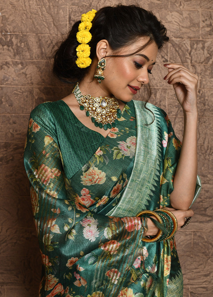 Green Dupion Silk Saree With Blouse Piece - Indian Silk House Agencies