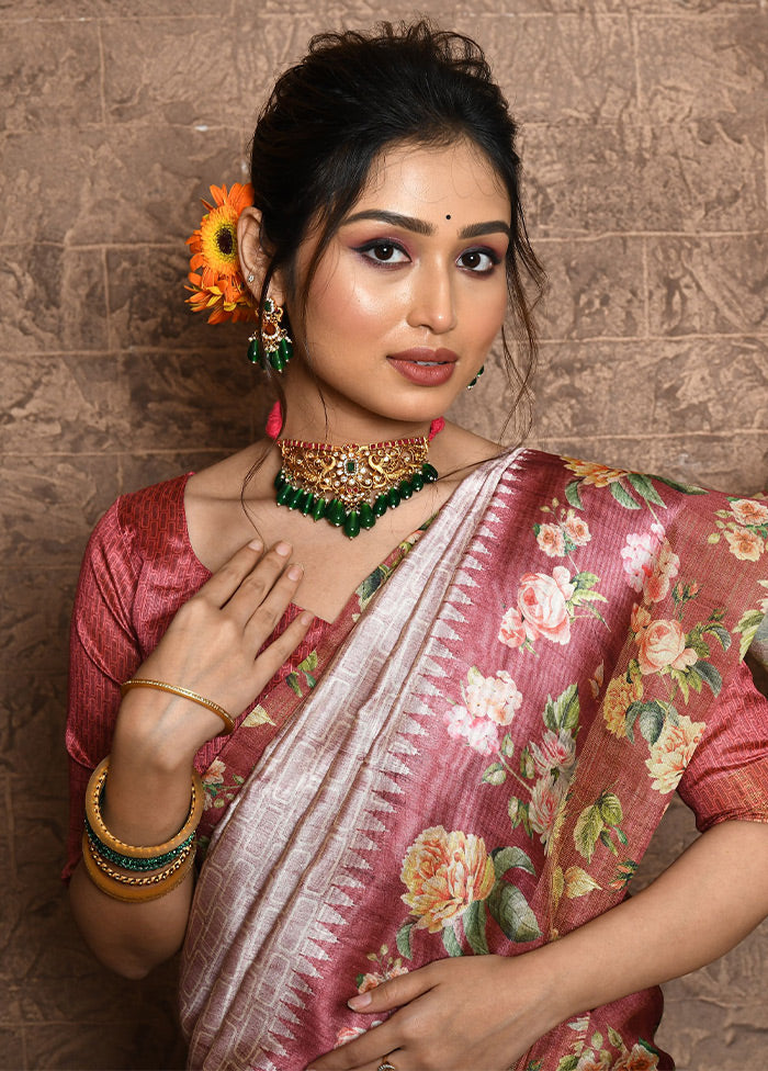 Pink Dupion Silk Saree With Blouse Piece - Indian Silk House Agencies