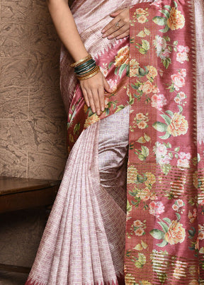 Pink Dupion Silk Saree With Blouse Piece - Indian Silk House Agencies