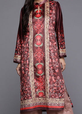 Burgundy Readymade Velvet Kurti - Indian Silk House Agencies