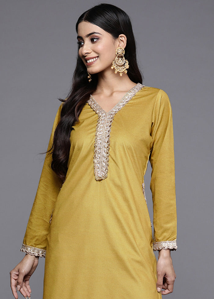 Mustard Readymade Velvet Kurti - Indian Silk House Agencies