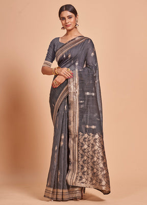 Grey Cotton Saree With Blouse Piece - Indian Silk House Agencies