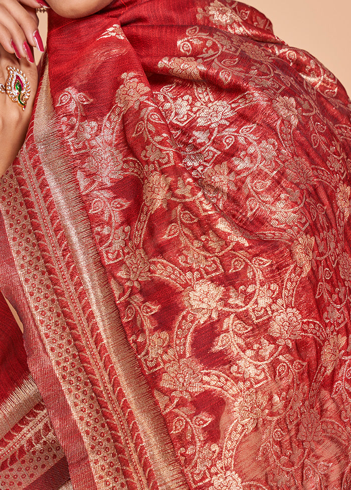 Red Cotton Saree With Blouse Piece - Indian Silk House Agencies