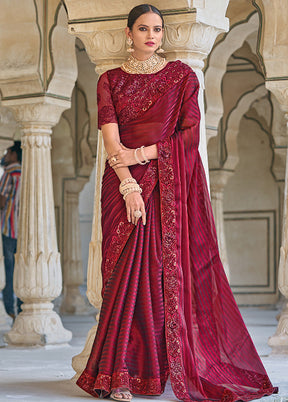 Maroon Silk Saree With Blouse Piece - Indian Silk House Agencies