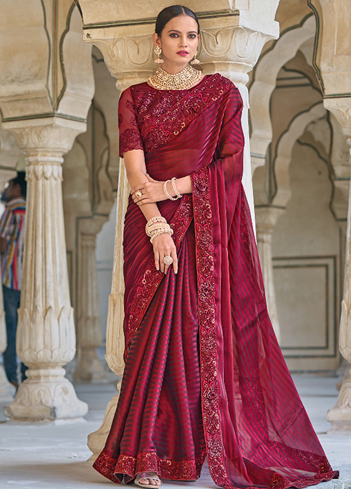 Maroon Silk Saree With Blouse Piece - Indian Silk House Agencies