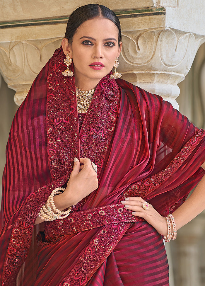 Maroon Silk Saree With Blouse Piece - Indian Silk House Agencies