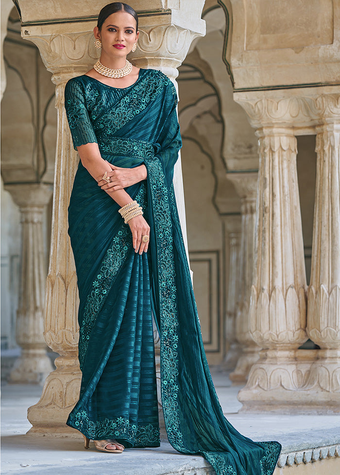 Rama Silk Saree With Blouse Piece - Indian Silk House Agencies