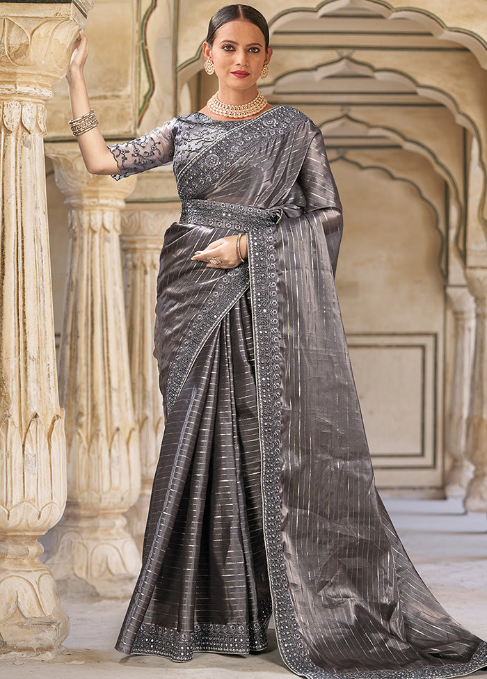 Grey Silk Saree With Blouse Piece - Indian Silk House Agencies