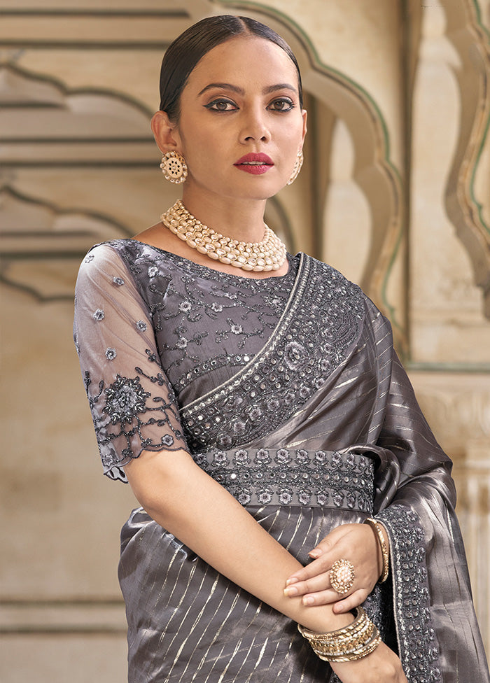 Grey Silk Saree With Blouse Piece - Indian Silk House Agencies