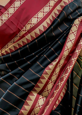 Black Dupion Silk Saree With Blouse Piece - Indian Silk House Agencies