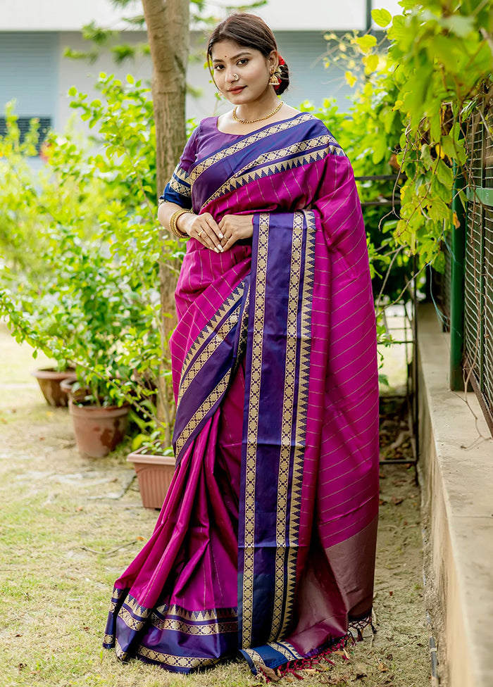 Magenta Dupion Silk Saree With Blouse Piece - Indian Silk House Agencies