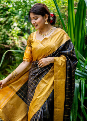 Black Dupion Silk Saree With Blouse Piece - Indian Silk House Agencies