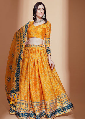 3 Pc Mustard Silk Semi Stitched Lehenga Set