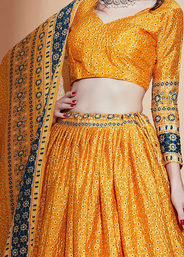 3 Pc Mustard Silk Semi Stitched Lehenga Set